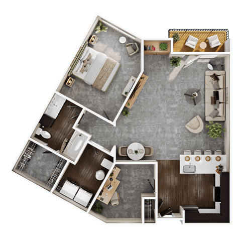 Floor plan for 1 bed, 1 bath, 1055 sqft